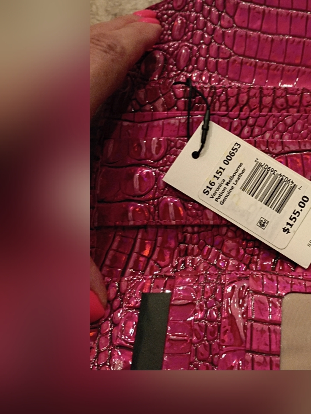 Brahmin Veronica Potion Hot Pink Croc-Embossed Leather Wallet NWT Gorgeous!! - Picture 8 of 10